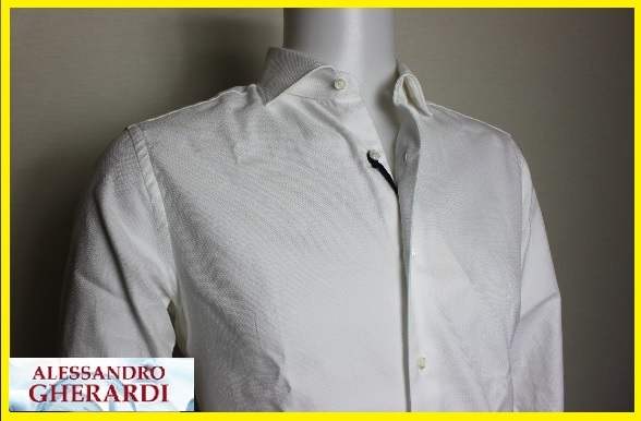 【送料無料】新品アレッサンドロ・ゲラルディ（ALESSANDRO GHERARDI ）　織柄ワイドスプレッドドレスシャツ（白織：ホワイト）サイズ40_画像3