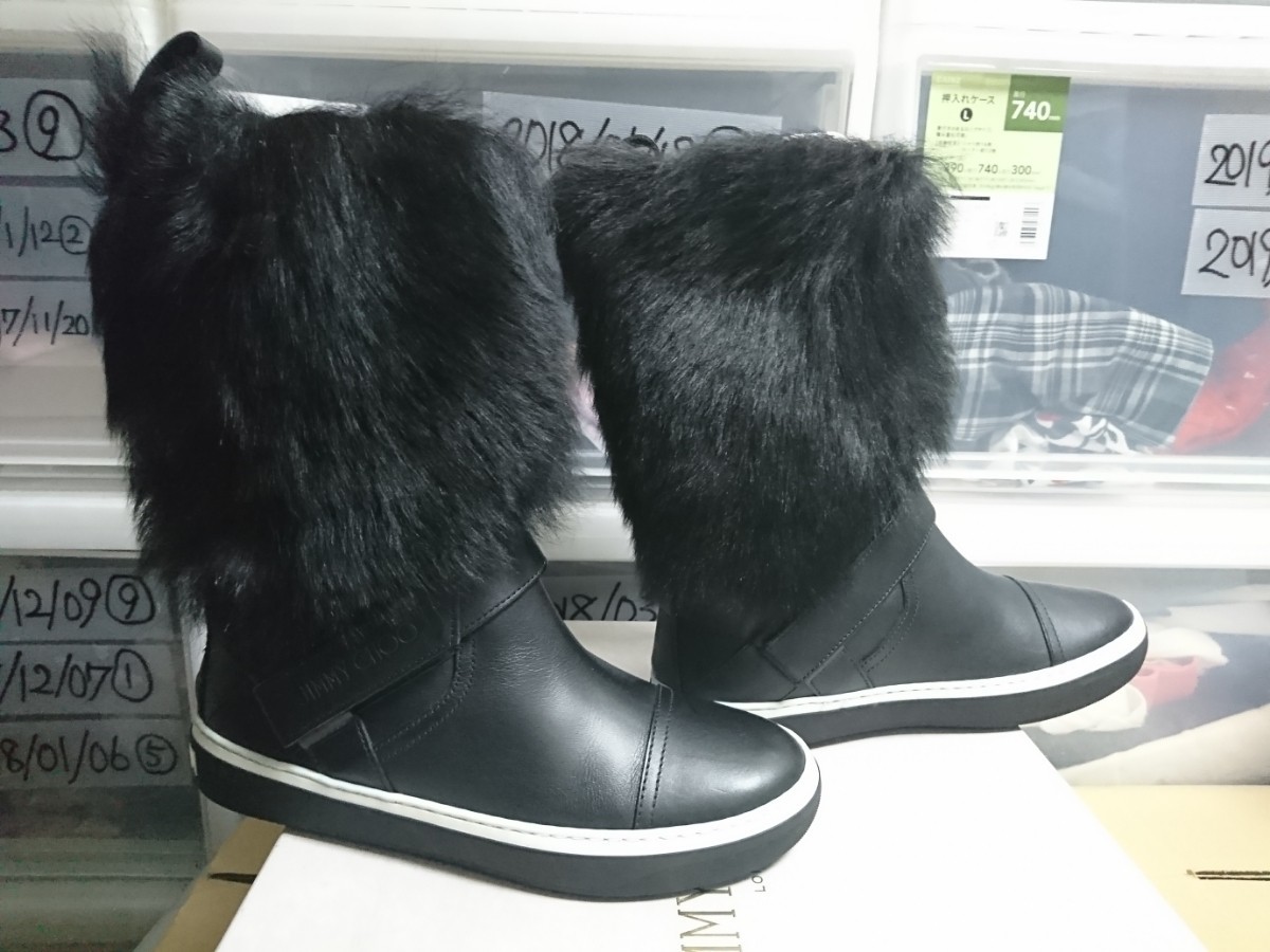 JIMMY CHOO leather boots 37 fur black regular price 176000 jpy #152BURYFLAT Jimmy Choo 