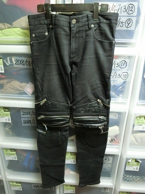 SAINT LAURENT PARIS パンツ 32 D04 M/SK-LW 蛇腹 ジップ加工 バイカー