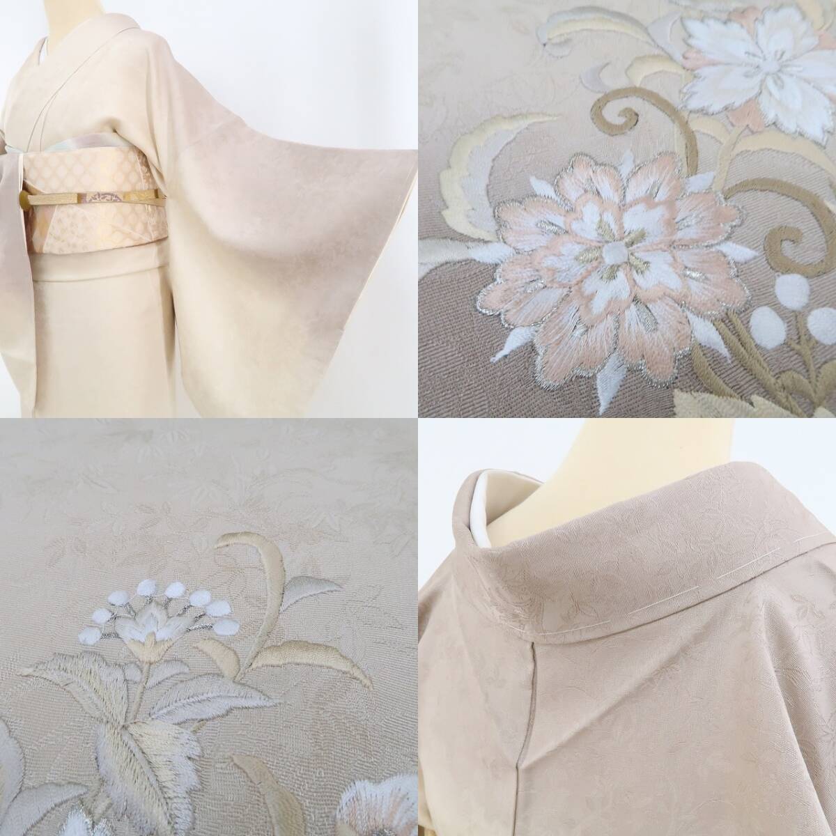新品 伝統工芸士 笹川岳志 刺繍 唐花 着物 正絹 仕付け糸付 付 新品 伝統工芸士 笹川岳志 刺繍 唐花 着物 正絹 仕付け糸付 付