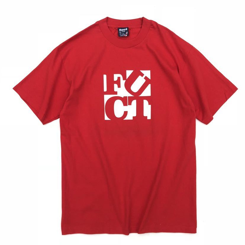 【2022年製 新品】 L Tシャツ ロゴ パロディ FUCT USA製 初期 ■デッドストック■90s 赤 ビンテージ ファクト Tシャツ