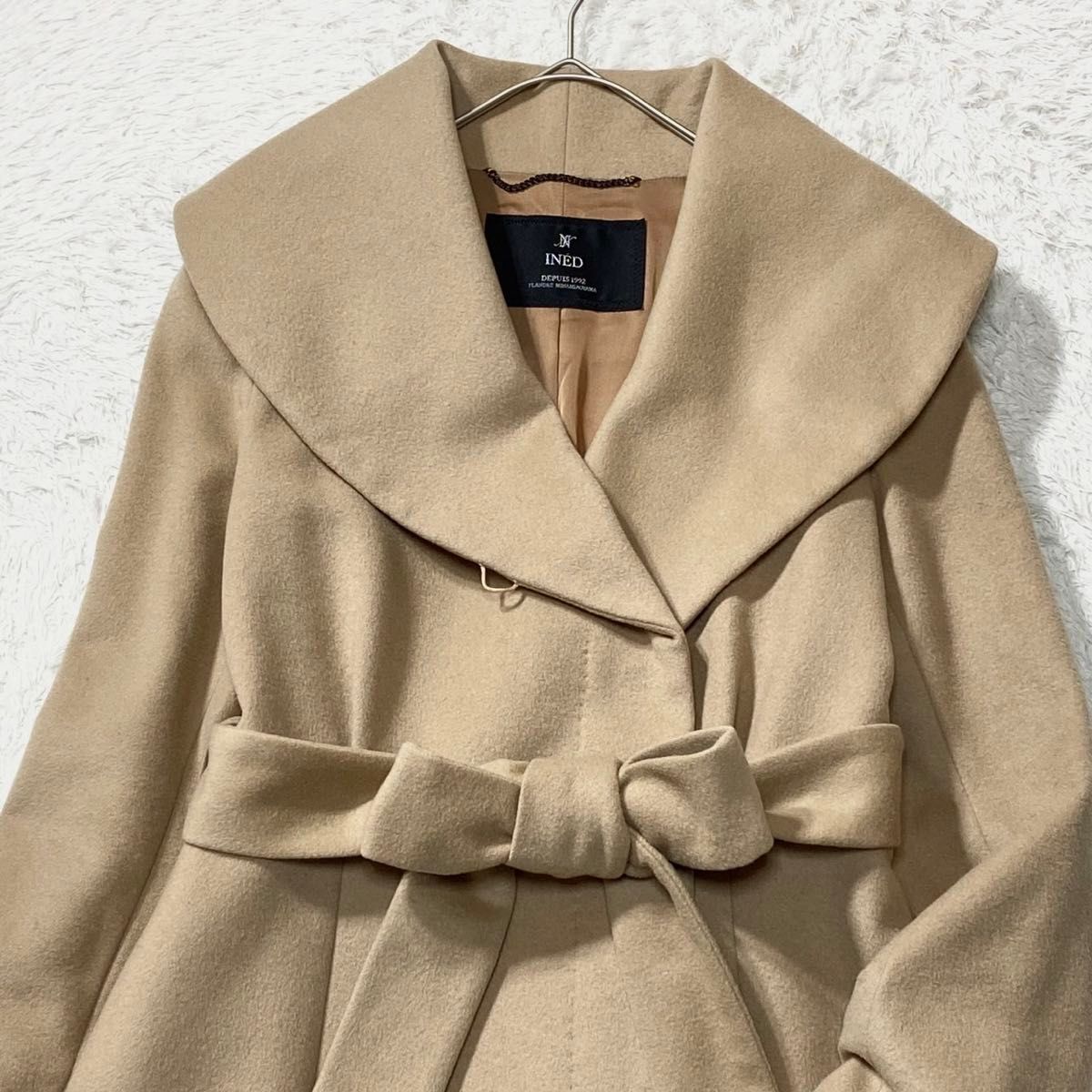 美品】イネド INED ロングコート カシミヤ100% ビッグカラー 美品】イネド INED ロングコート カシミヤ100% ビッグカラー