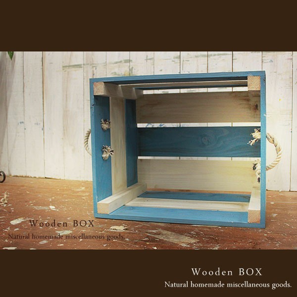 ハンドメイド  アンティーク加工 ボックス 紐取っ手付き 木製箱 イカリマーク