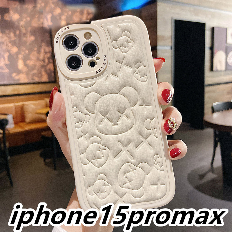 iphone15promaxケース カーバー TPU お洒落　熊　　軽量 ケース ホワイト1