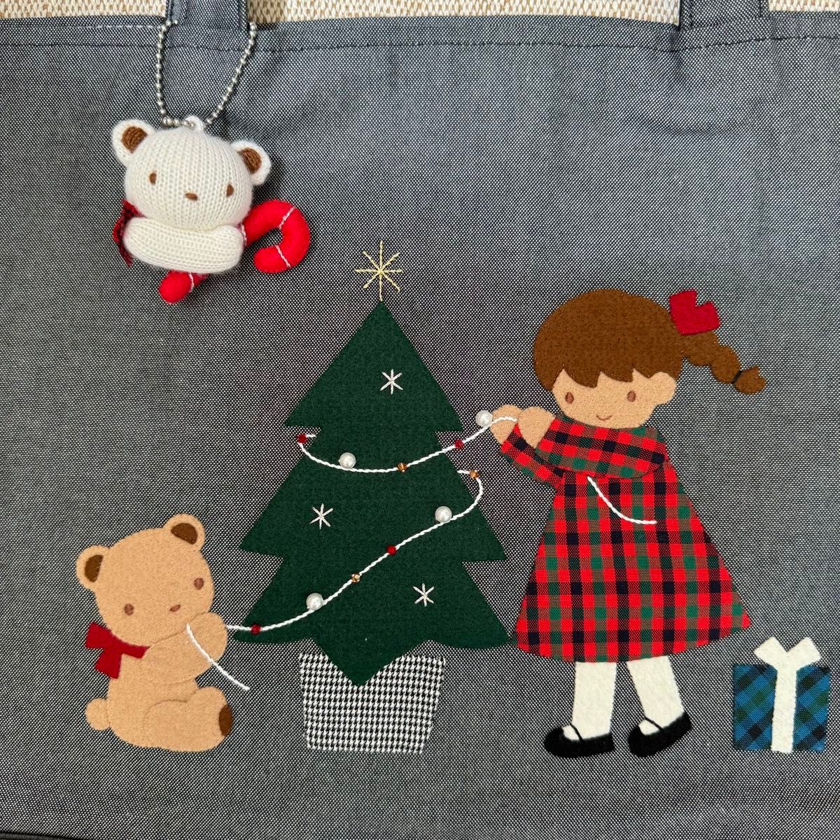 ファミリア クリスマスデザイン トートバッグ(女の子とクマの ファミリア クリスマスデザイン トートバッグ(女の子とクマの