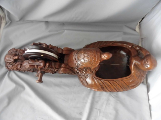 墨壺(すみつぼ) 大型 一刀彫(龍・鶴・亀・鯉 彫刻彫り 墨壺(すみつぼ) 大型 一刀彫(龍・鶴・亀・鯉 彫刻彫り