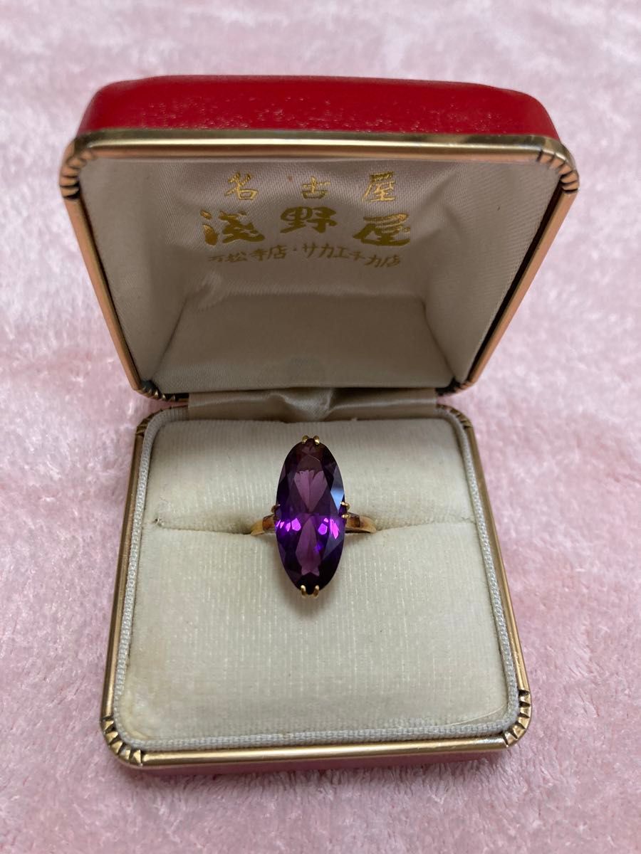 大粒宝石 18K 指輪 純金 アメジスト パープルサファイア 紫 スキャポライト ゴールド
