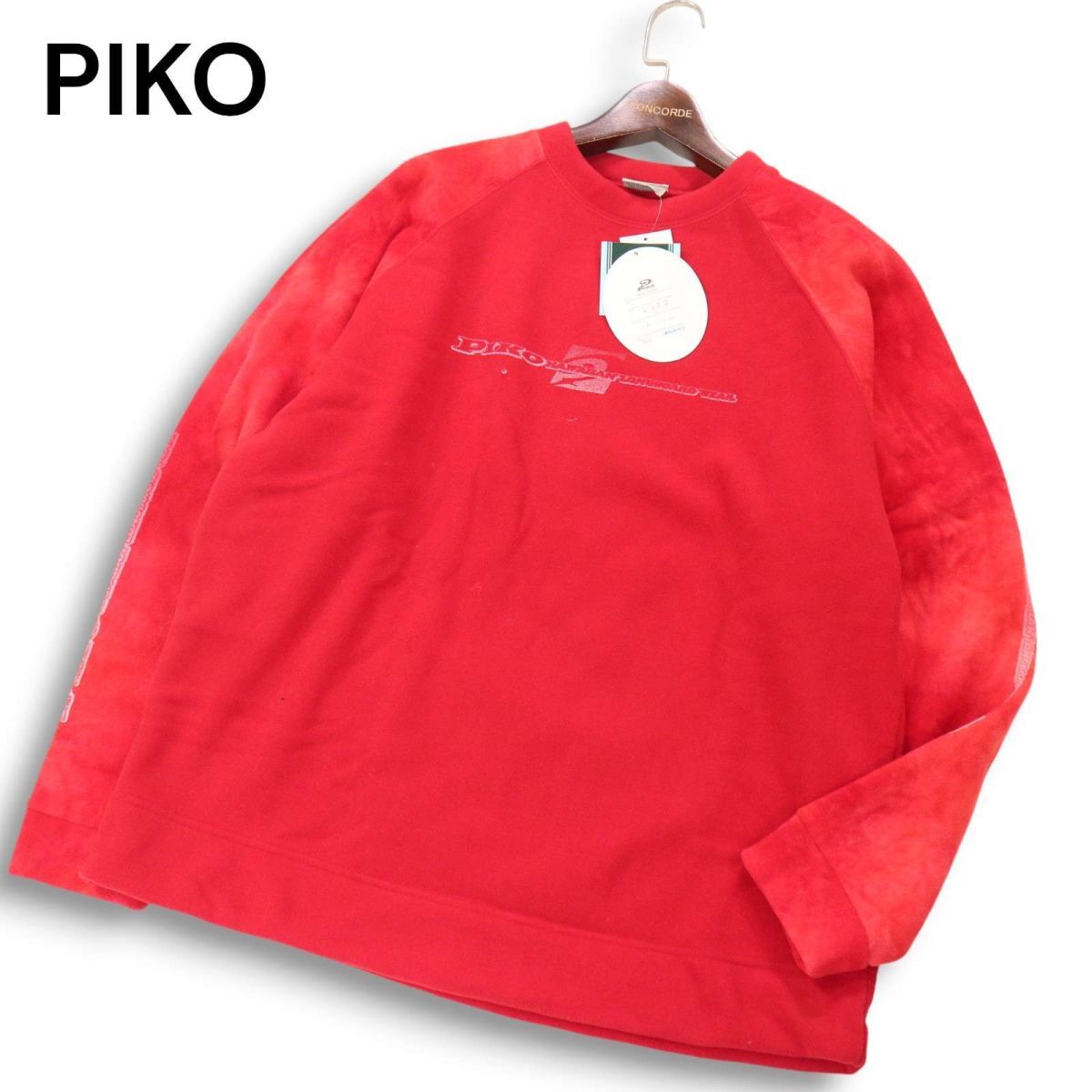 【Y2K 00s 新品 未使用】 PIKO ピコ 秋冬 ロゴ プリント★ フリース トレーナー プルオーバー Sz.L　メンズ 赤　I4T03774_B#E