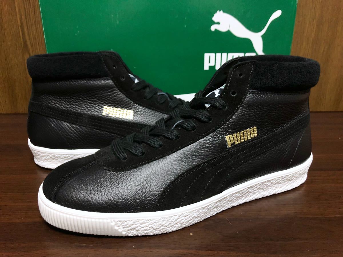 セール特価 19年製 PUMA US8.5 黒 レザー ブラック LEATHER ルーマニア製【369890-02】BLACK ROMANIA IN MADE ミッド バスケット プーマ MID 68 BASKET 26.5cm