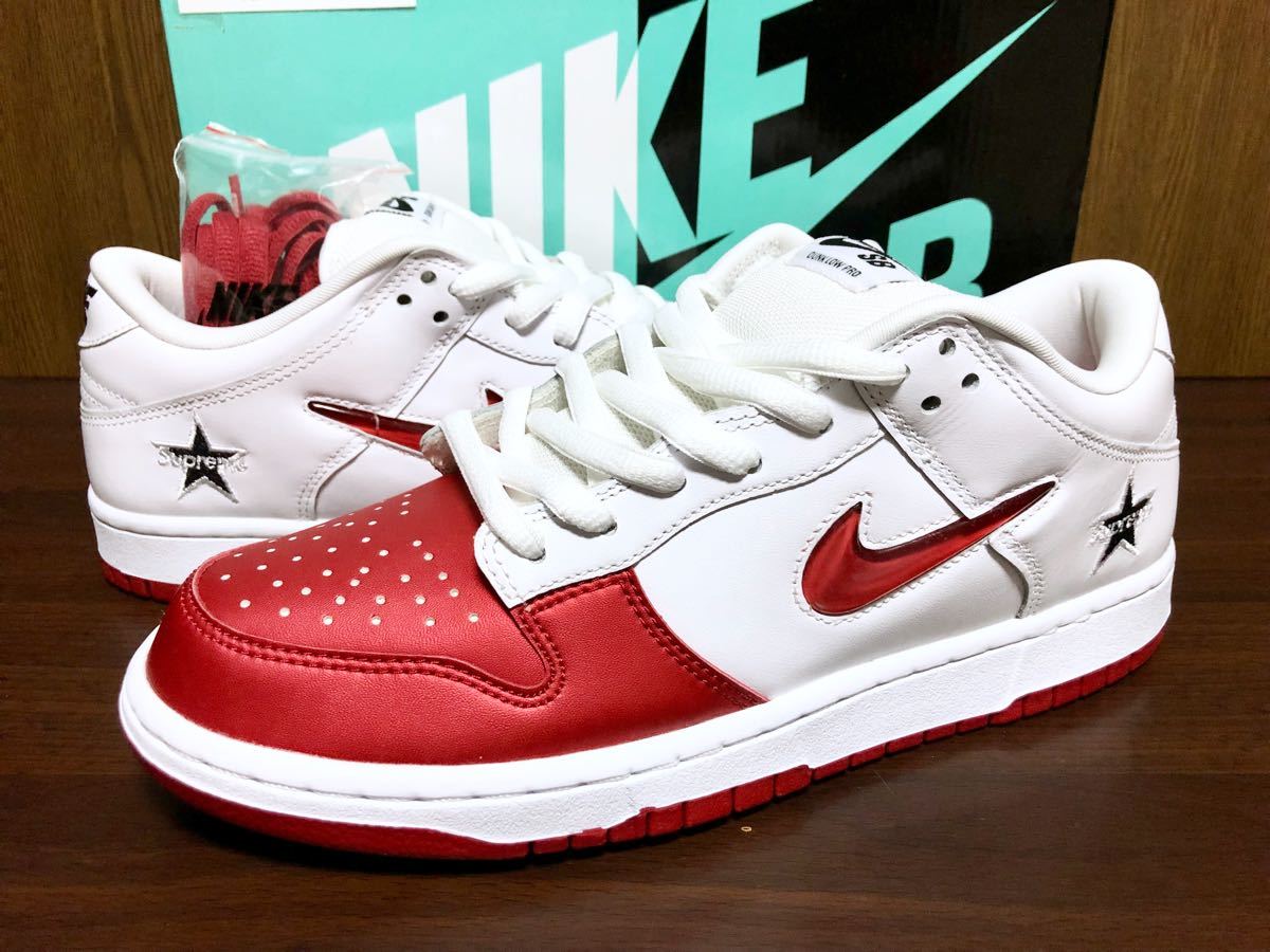 19年製 NIKE SB DUNK LOW OG QS Supreme ナイキ ダンク シュプリーム 別注 コラボ【CK3480-600】RED TOE レッド ホワイト US9_画像1