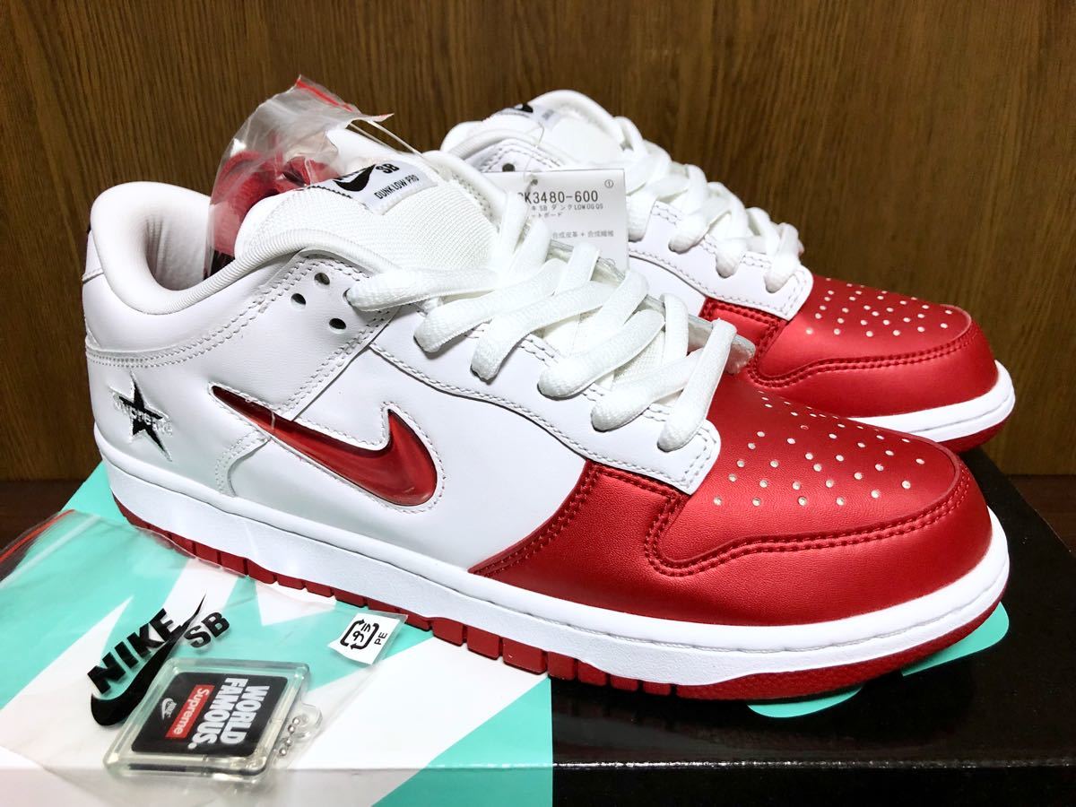 19年製 NIKE SB DUNK LOW OG QS Supreme ナイキ ダンク シュプリーム 別注 コラボ【CK3480-600】RED TOE レッド ホワイト US9_画像2