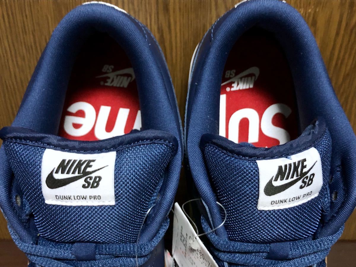 19年製 NIKE SB DUNK LOW OG QS Supreme ナイキ ダンク シュプリーム 別注 コラボ【CK3480-700】GOLD TOE ゴールド ネイビー 金×紺 US9_画像6