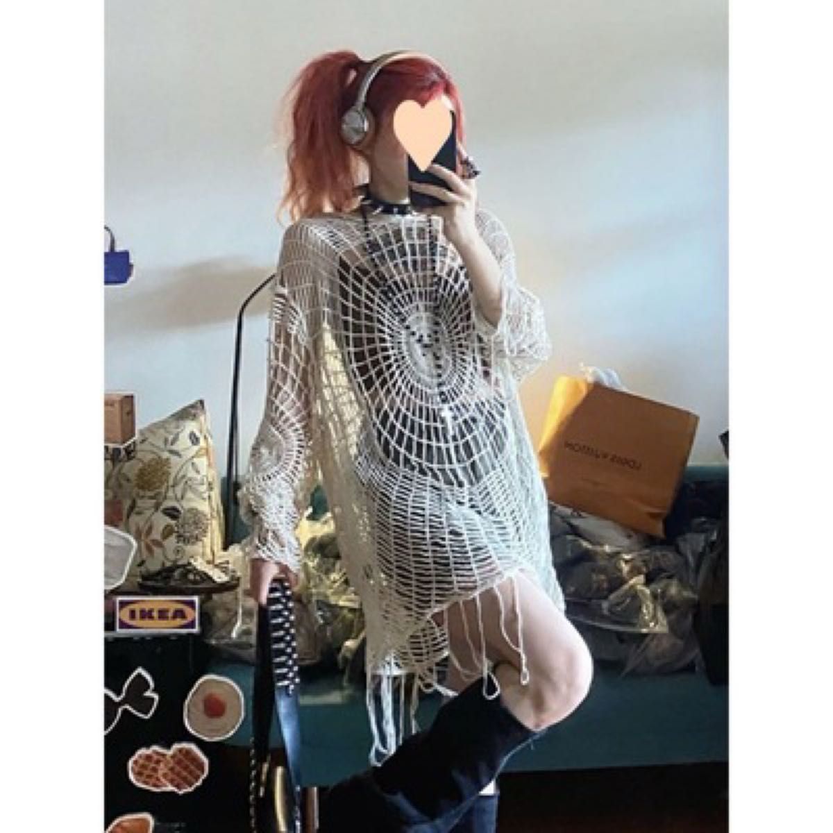 蜘蛛 メッシュニット パーカー unknown スパイダー 蜘蛛の巣 服 蜘蛛 メッシュニット パーカー unknown スパイダー 蜘蛛の巣 服