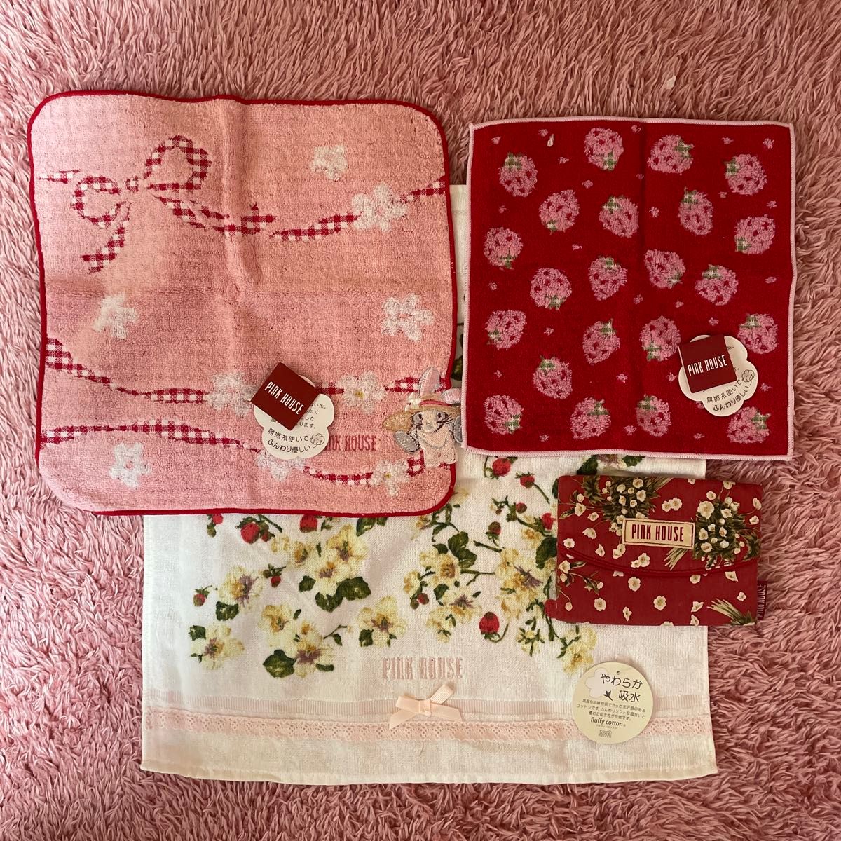 タグ付き 新品未使用】PINK HOUSE ピンクハウス タオルハンカチ タグ付き 新品未使用】PINK HOUSE ピンクハウス タオルハンカチ