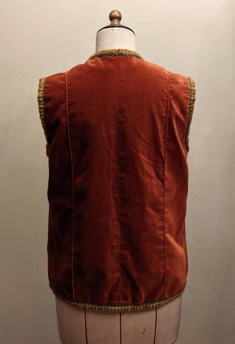 フランスヴィンテージ70's舞台衣装ベロアベスト/ベルベットジレ50's60'sヒッピー民族エスニック18世紀アンティーク風ΓMT_画像4