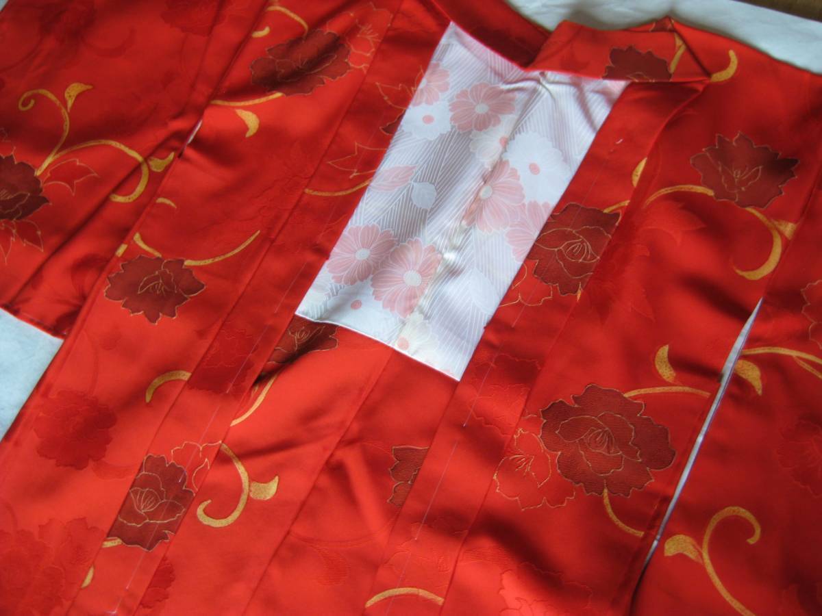 豪華 刺繍 絹 羽織 赤 花柄 道中着 コート 道中コート 未使用 結婚式