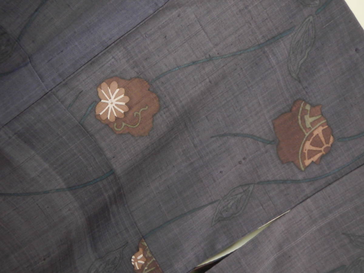 ＜銀の斧＞正絹・手紡ぎ手織り生紬袷着物・染紬・現代サイズ・紫系_画像8