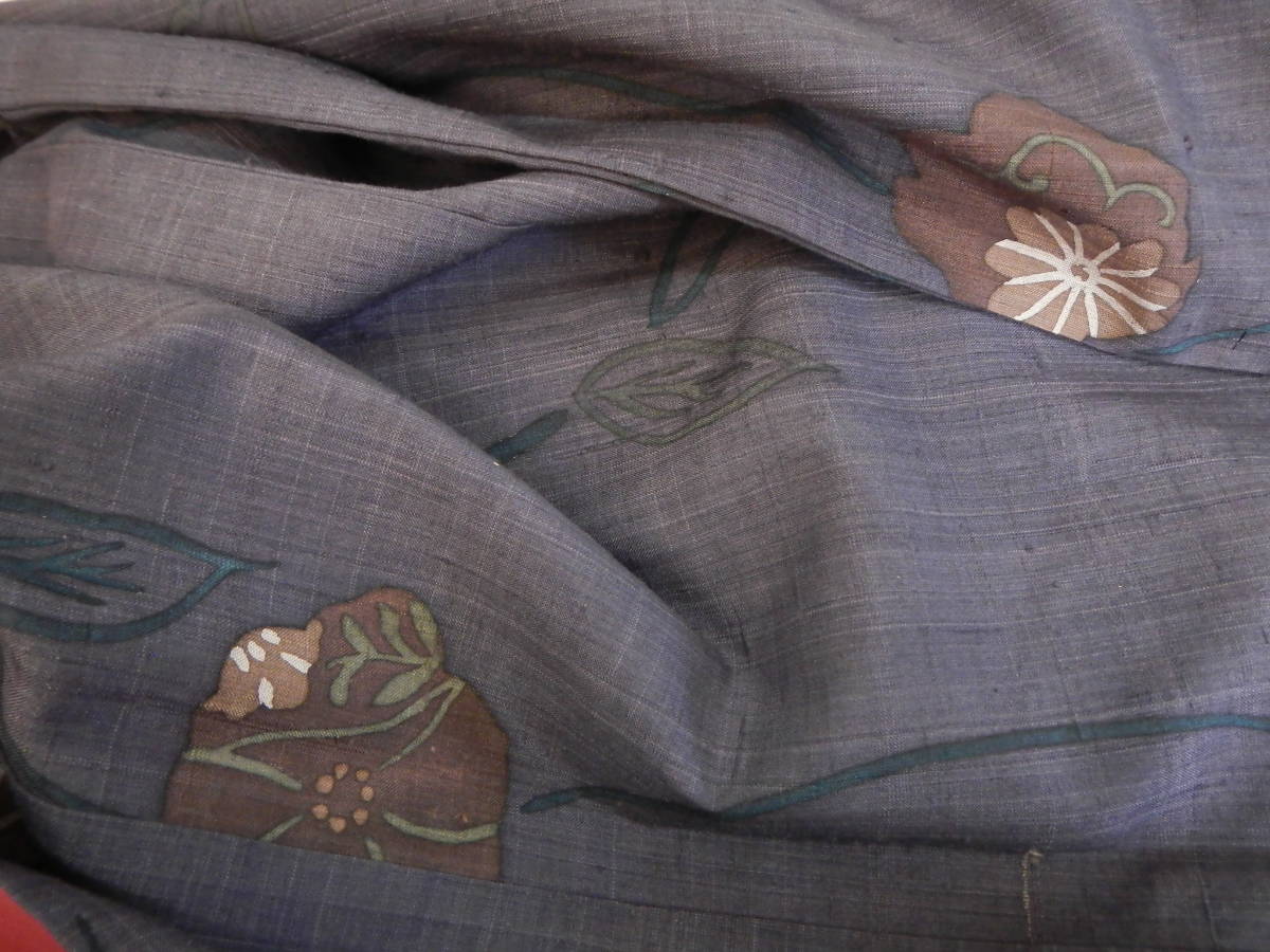 ＜銀の斧＞正絹・手紡ぎ手織り生紬袷着物・染紬・現代サイズ・紫系_画像9