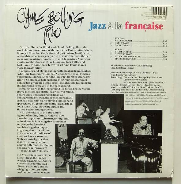 ◆ CLAUDE BOLLING Trio / Jazz a la Francaise ◆ CBS FM-39244 (promo) ◆ 1_画像2