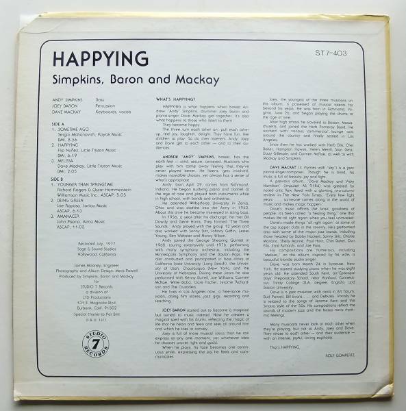 ◆ ANDY SIMPKINS - JOEY BARON - DAVE MACKAY / Happying ◆ Studio 7 ST 7-403 ◆_画像2