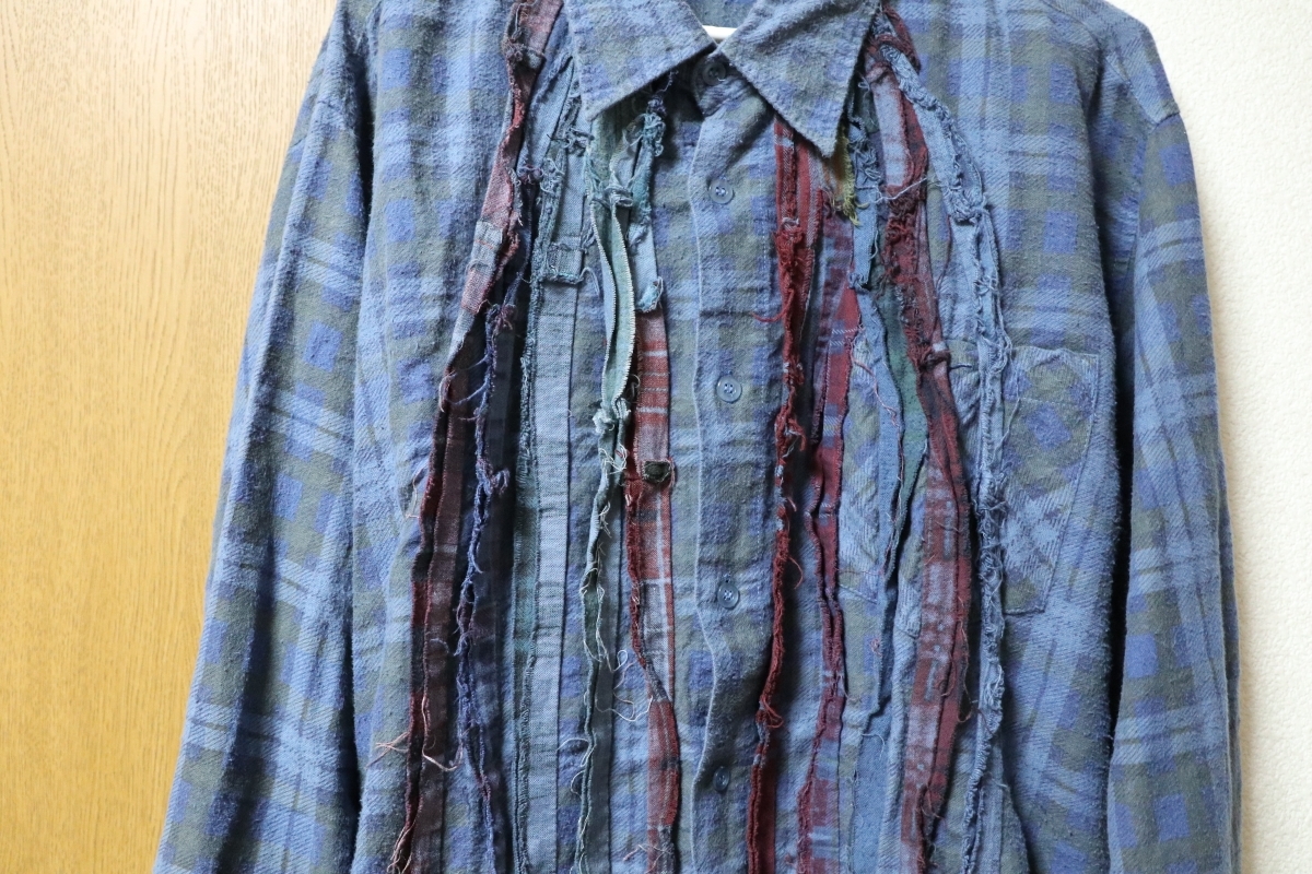  men's fashion Rebuild by Needles shirt rebuild bai Needles remake long shirt M size * blue check pattern autumn winter Nepenthes 