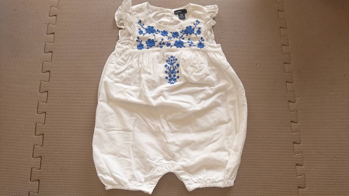 *baby GAP 90cm white × blue color flower embroidery no sleeve rompers coveralls frill girl spring summer 