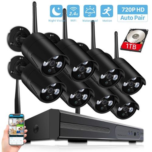 [ free shipping ]8 pcs. set 1TBHDD attaching wireless CCTV system 8ch HD camera wifi Home security night vision video monitoring kit 