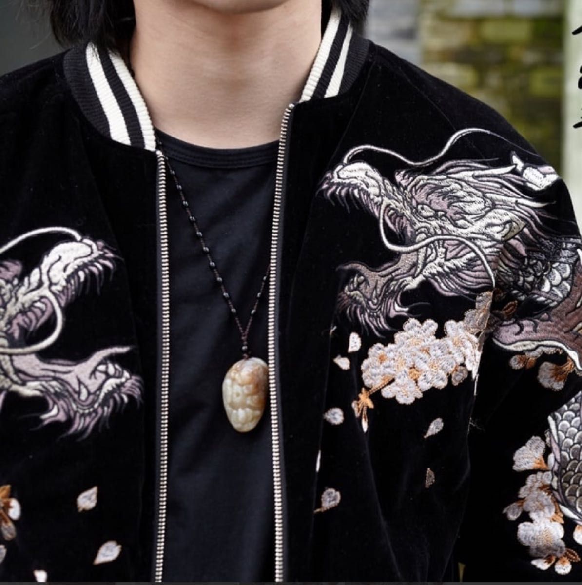 ベロア調 スカジャン 鬼デニム ONI DENIM Lサイズ 黒 龍(竜 ベロア調 スカジャン 鬼デニム ONI DENIM Lサイズ 黒 龍(竜