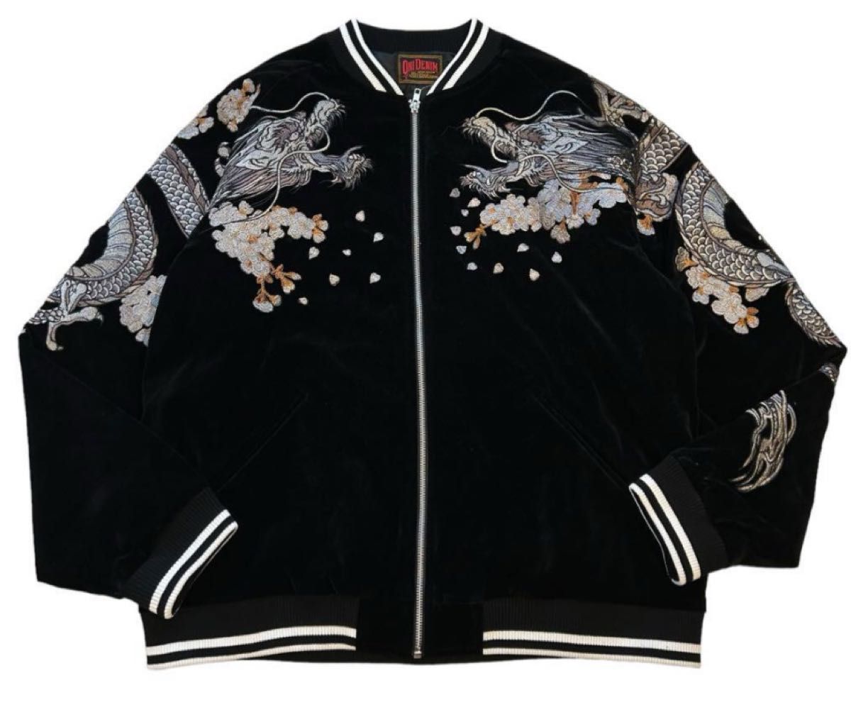 ベロア調 スカジャン 鬼デニム ONI DENIM Lサイズ 黒 龍(竜 ベロア調 スカジャン 鬼デニム ONI DENIM Lサイズ 黒 龍(竜