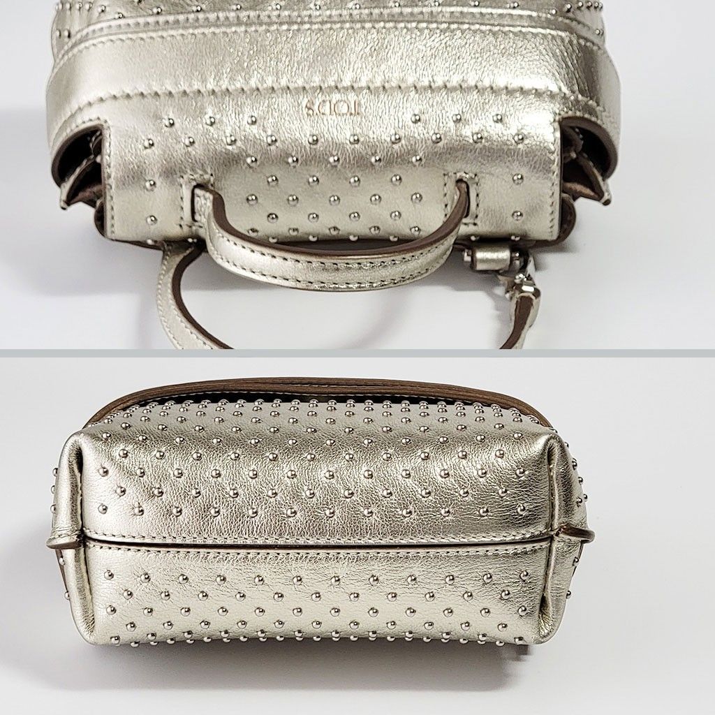 TOD'Sトッズ レザー2WAYウエーブバッグスタッズゴールドミニ TOD'Sトッズ レザー2WAYウエーブバッグスタッズゴールドミニ