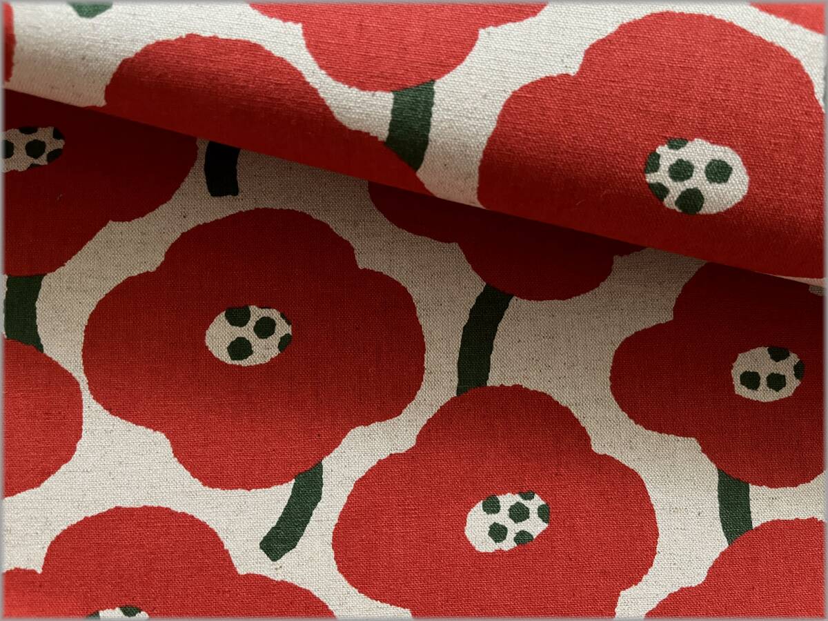 mets★6m*綿麻キャンバス*おおきな花ポピー*poppy red*生地A2