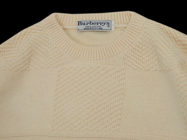 新品同様★Burberrys*バーバリー*スコットランド製★綿100%★ベージュ*でかロゴ刺繍*チェック風*コットンニット*セーター★L(大きいサイズ)_画像2