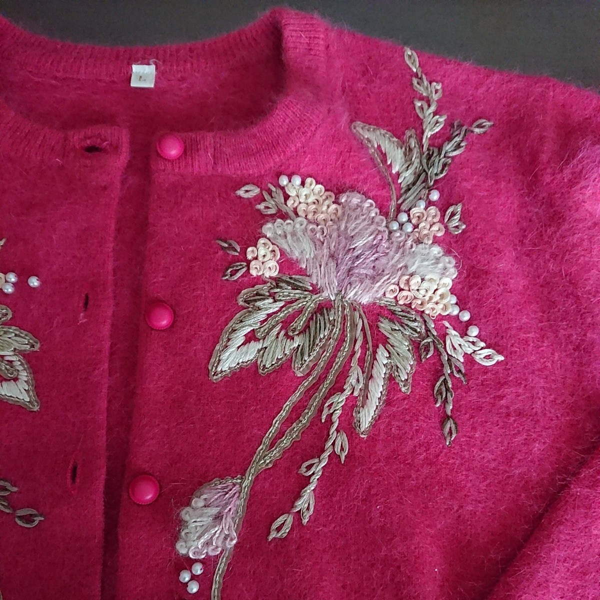 《最終お値下げ》【日本製】アンサンブル 刺繍入り ピンク(紅梅色) Lサイズ