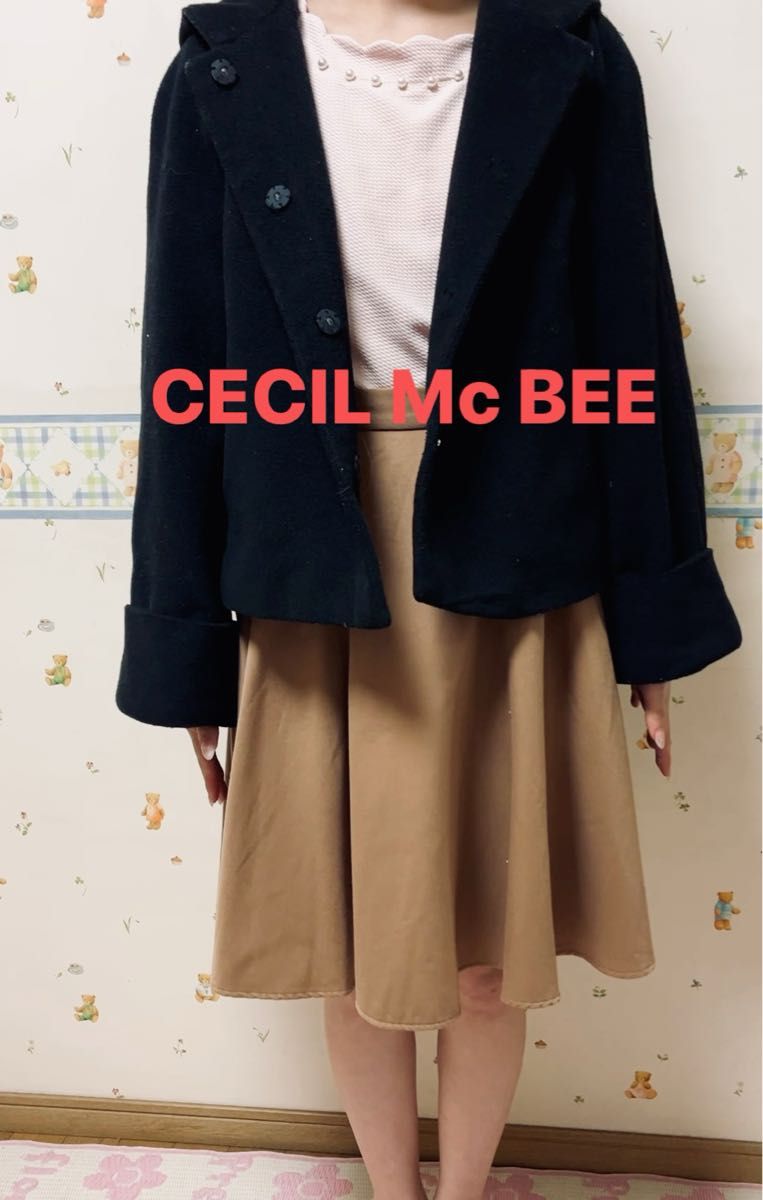 CECIL Mc BEE ショート丈コート ブラック フード付き