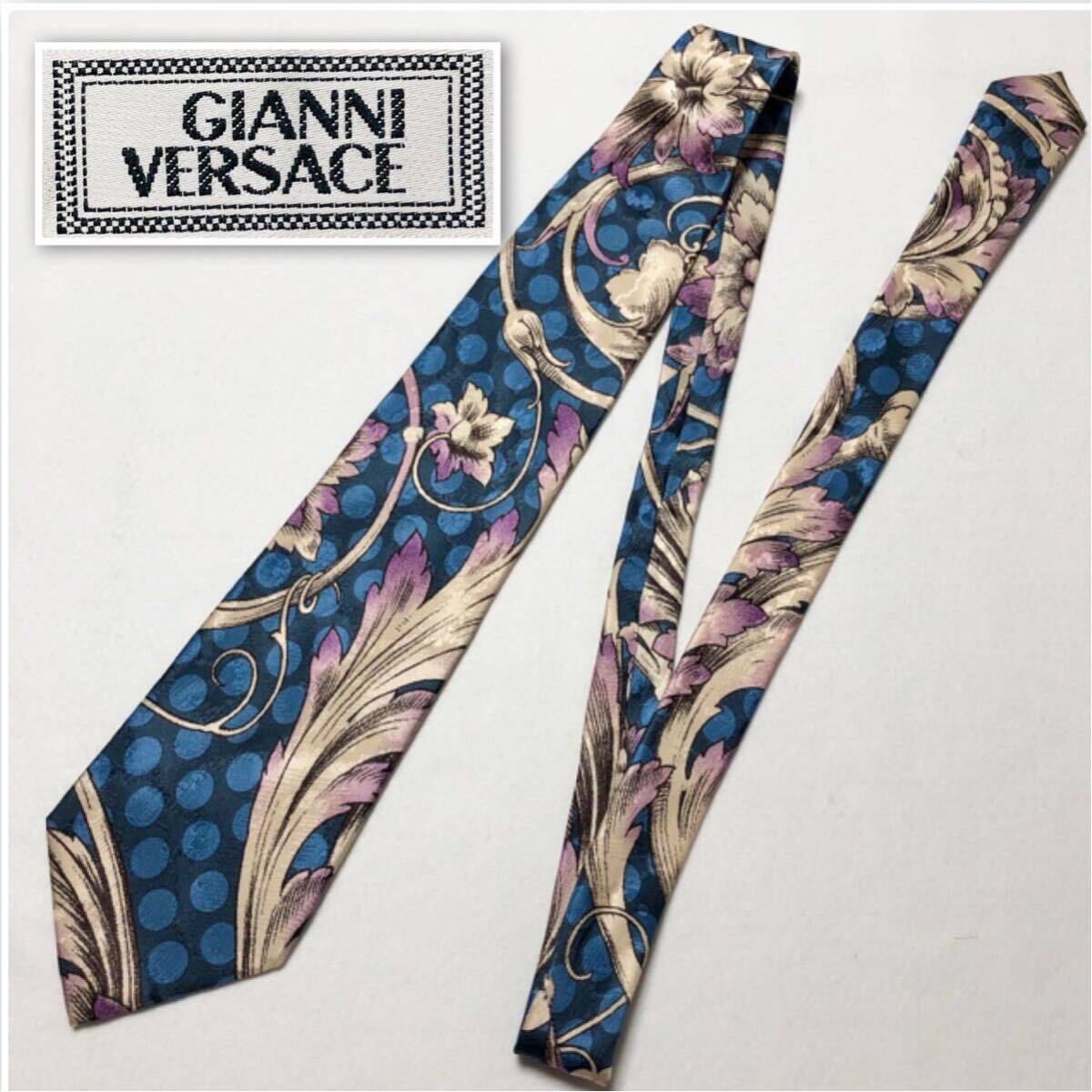 美品 GIANNI VERSACE ジャンニヴェルサーチ ネクタイ 花柄 水玉 美品 GIANNI VERSACE ジャンニヴェルサーチ ネクタイ 花柄 水玉