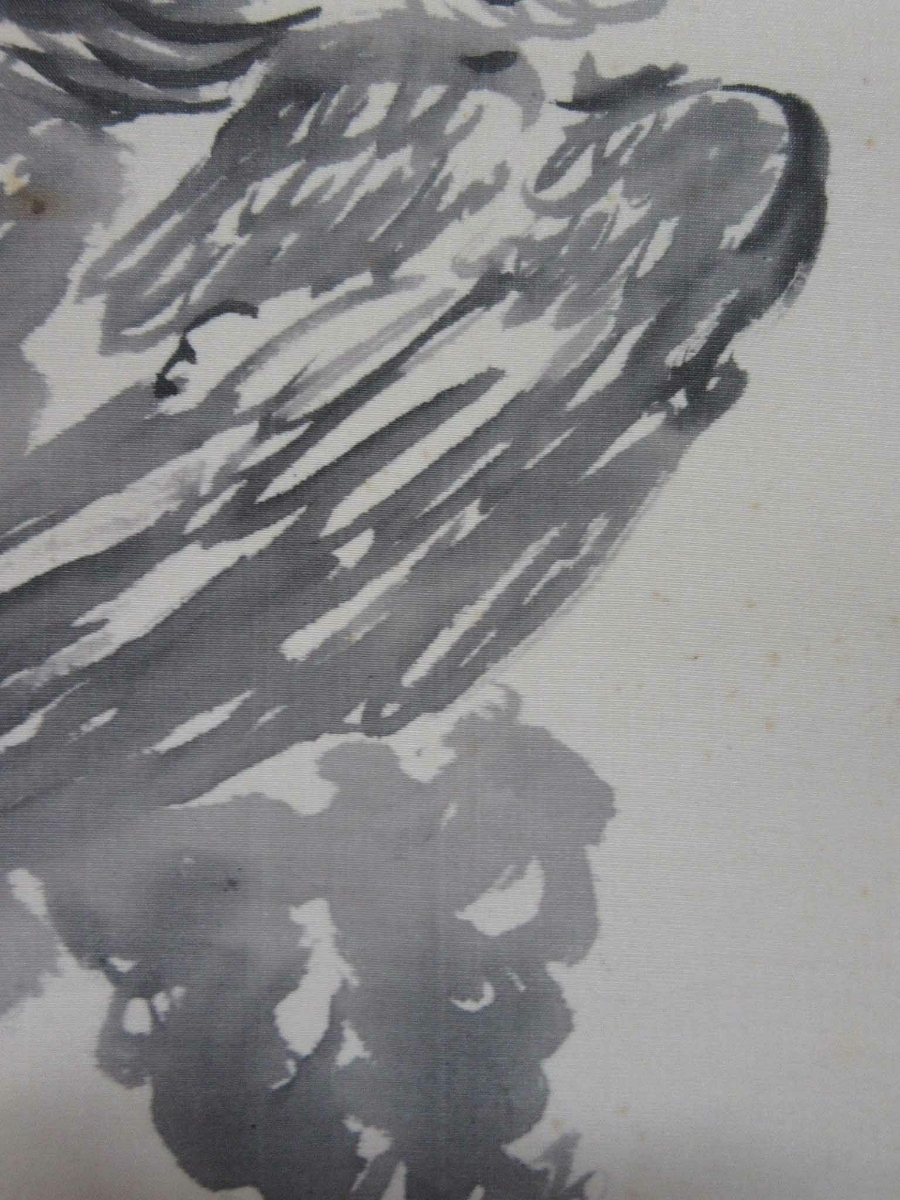掛軸：「軍鶏の図」※軸木欠けあり／191047★_画像5