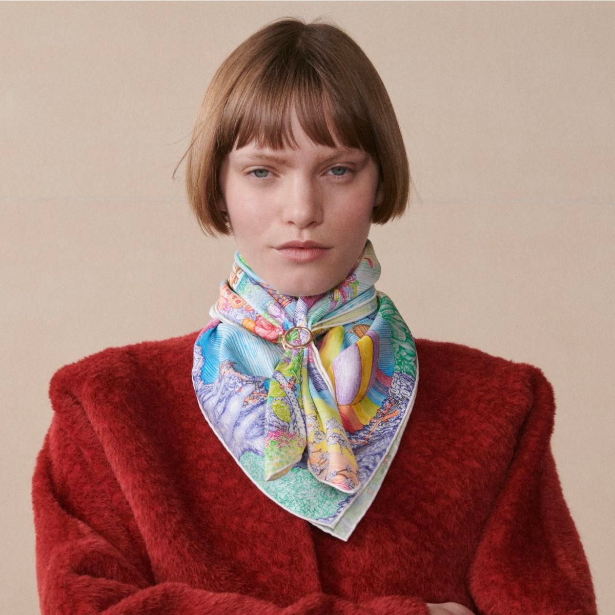 気分あがる♪【HERMES】ストール マルチカラー カレ 90 新品未使用】エルメス HERMES カレ 90 《フォーブルの狂気》正規