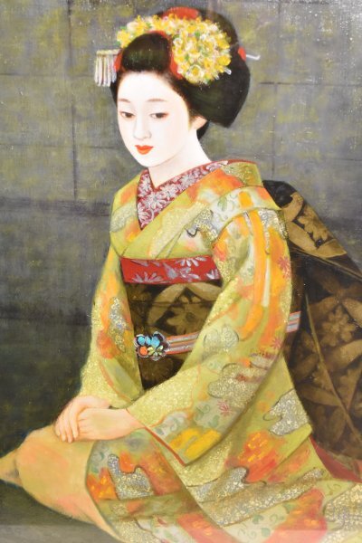 真作■油彩■永井はる■『舞妓』■美人画■無所属■ 東美会賞 県知事賞■額付絵画　2ｃ