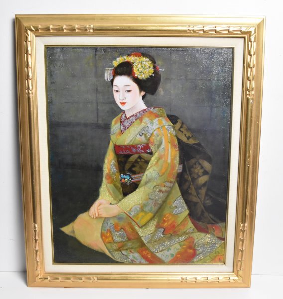 真作■油彩■永井はる■『舞妓』■美人画■無所属■ 東美会賞 県知事賞■額付絵画　2ｃ