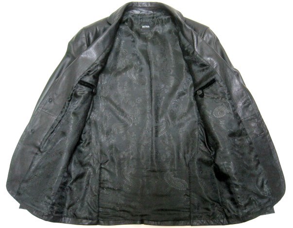 日本未入荷 極美品 HUGO BOSS 最高級ゴート レザー2Bジャケット 46 黒 コート M ブルゾン 山羊革 テーラード ヒューゴボス_画像8