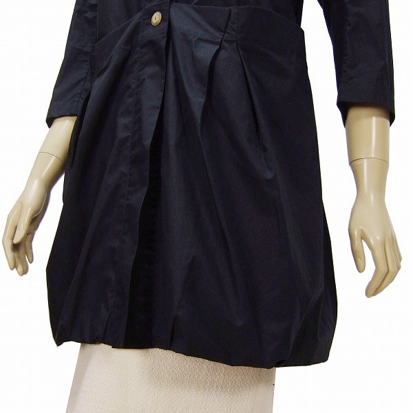 CO)新品同様*ヨシコンドウ★フランス製×濃紺(日本製リネン混生地*立体タック(衿&ポケット★魅了コクーンスプリングコート★Sサイズ(7号 36_画像5