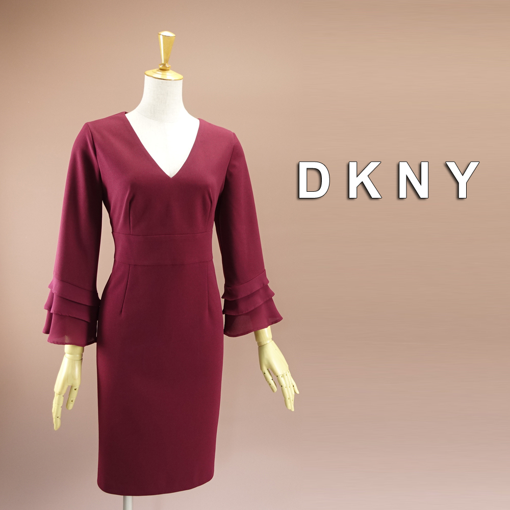 新品 DKNY 10/15号 ダナキャラン 紫 ワンピース パーティドレス 長袖 結婚式 二次会 披露宴 フォーマル お呼ばれ 謝恩会 発表会 輝45E0602