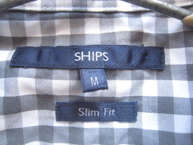 美品日本製!!SHIPS シップス*SLIM FIT ギンガムチェック柄オープンカラーシャツ グレー×ホワイト M_画像5