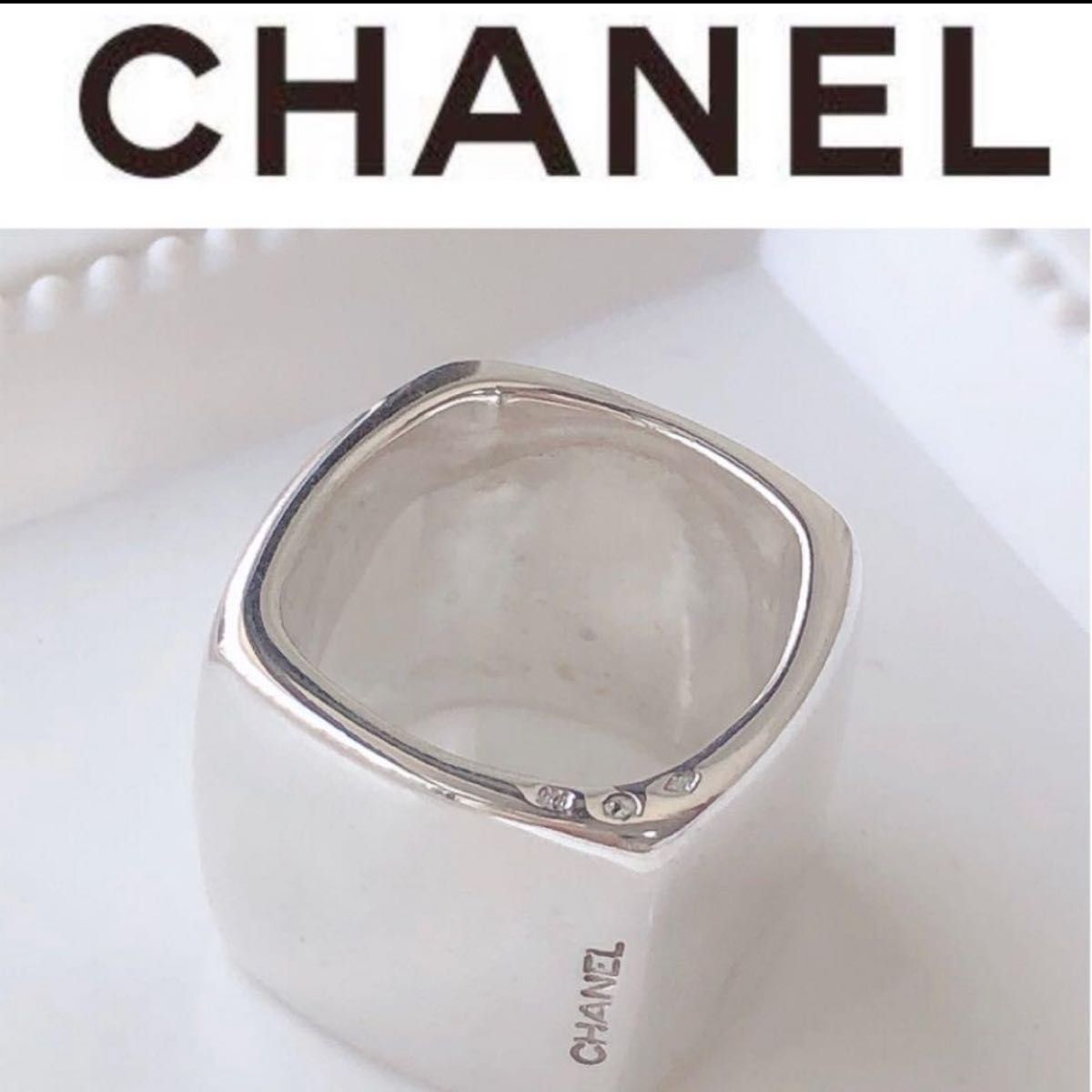 極美品 CHANELシャネル スクエアリング 指輪 刻印あり シルバー 極美品 CHANELシャネル スクエアリング 指輪 刻印あり シルバー