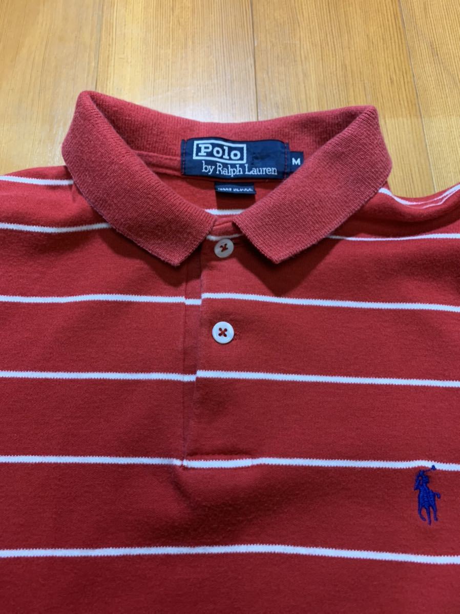 送料無料！POLO RALPH LAUREN｜ポロ ラルフローレン　ポロシャツ　サイズＭ　メンズ　レディース　半袖　ボーダ－　赤