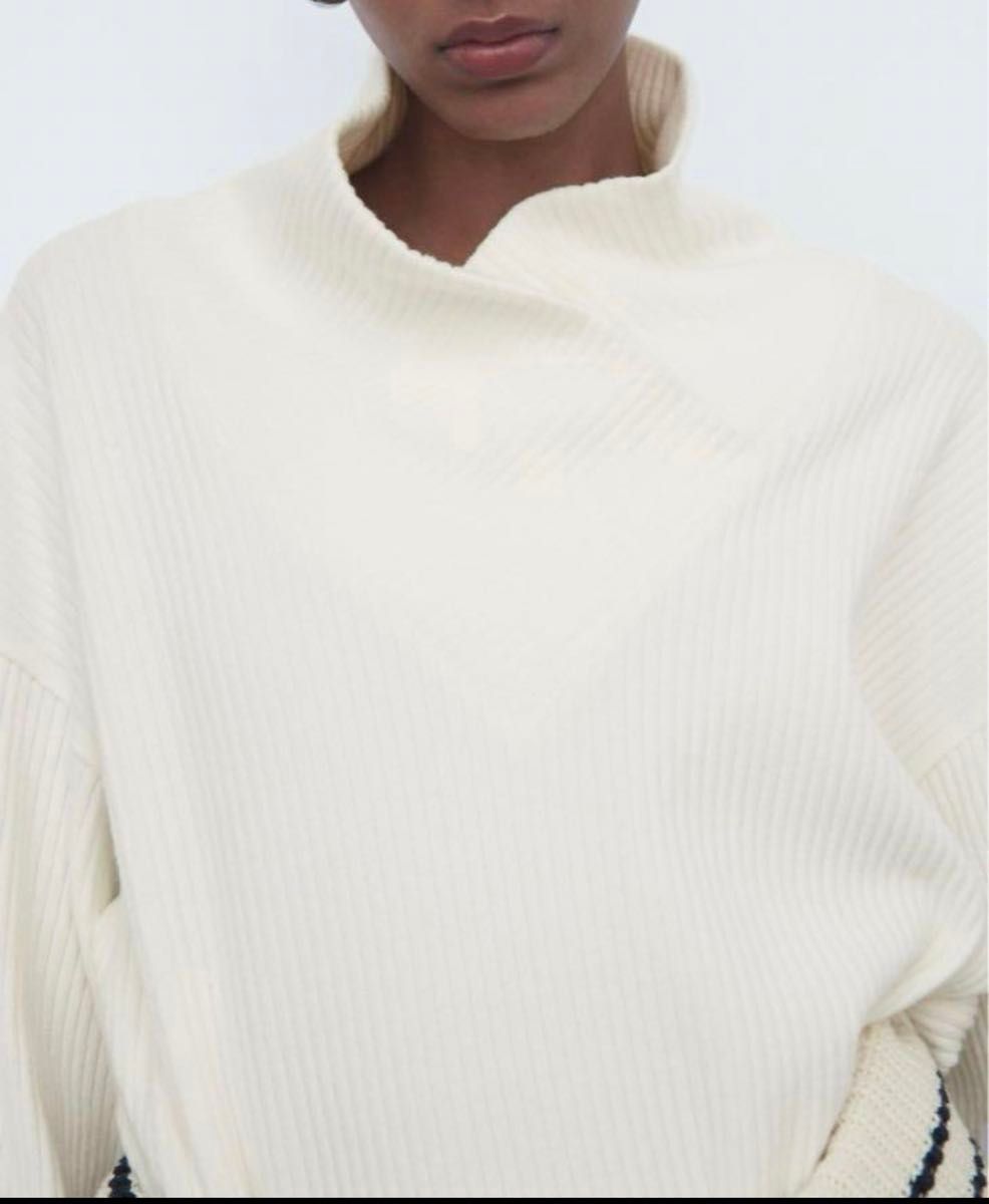 新品タグ付】 ZARA ザラ リブセーター トップス ニット ホワイト 新品タグ付】 ZARA ザラ リブセーター トップス ニット ホワイト