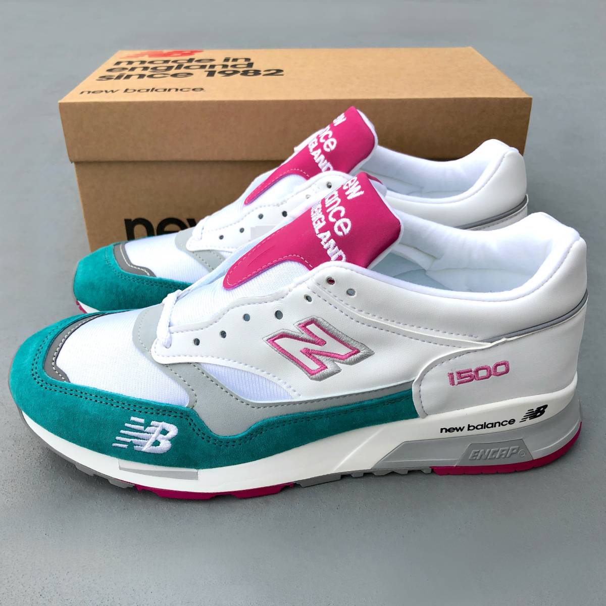 展開店舗限定 UK製 NEW BALANCE M1500WTP WHITE×PINK US8.5D 26.5cm 新品 30th記念 ホワイト×ティール×ピンク×グレー イギリス英国製