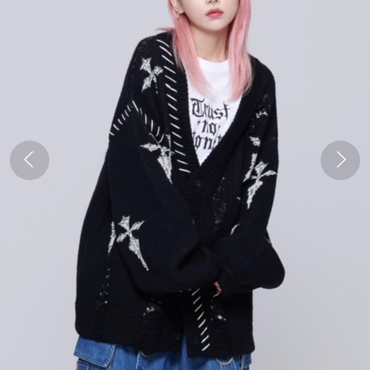 新品】REFLEM レフレム クロス ニット カーディガン ブラック 黒 新品】REFLEM レフレム クロス ニット カーディガン ブラック 黒