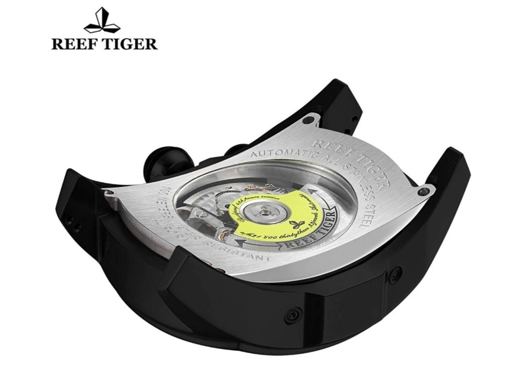 14950円 【限定セール！】 Reef Tiger 男性 トゥールビヨン 自動巻き 腕時計 ブラック スチール