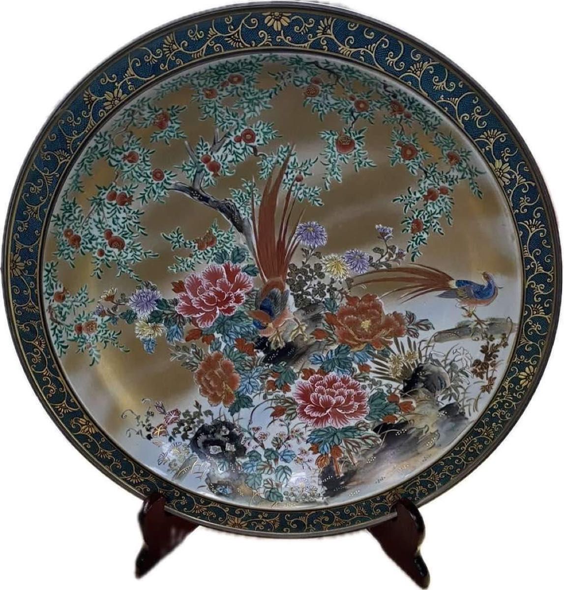 豪華絢爛】九谷焼 倉元錦水作 金彩色絵花鳥絵図 大皿 共箱付き 豪華絢爛】九谷焼 倉元錦水作 金彩色絵花鳥絵図 大皿 共箱付き